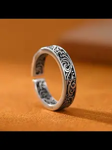 New Tang Grass Pattern Vintage Ring for Men and Women, Ancient Style Finger Ring Gift, Unisex Retro Jewelry Accessory