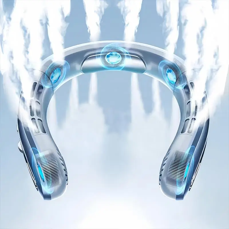 USB Rechargeable Neck Fan, 100 Wind Speed Adjustment Neck Fan with LED Display, Portable Neck Fan for Sports, Travel, Summer Supplies