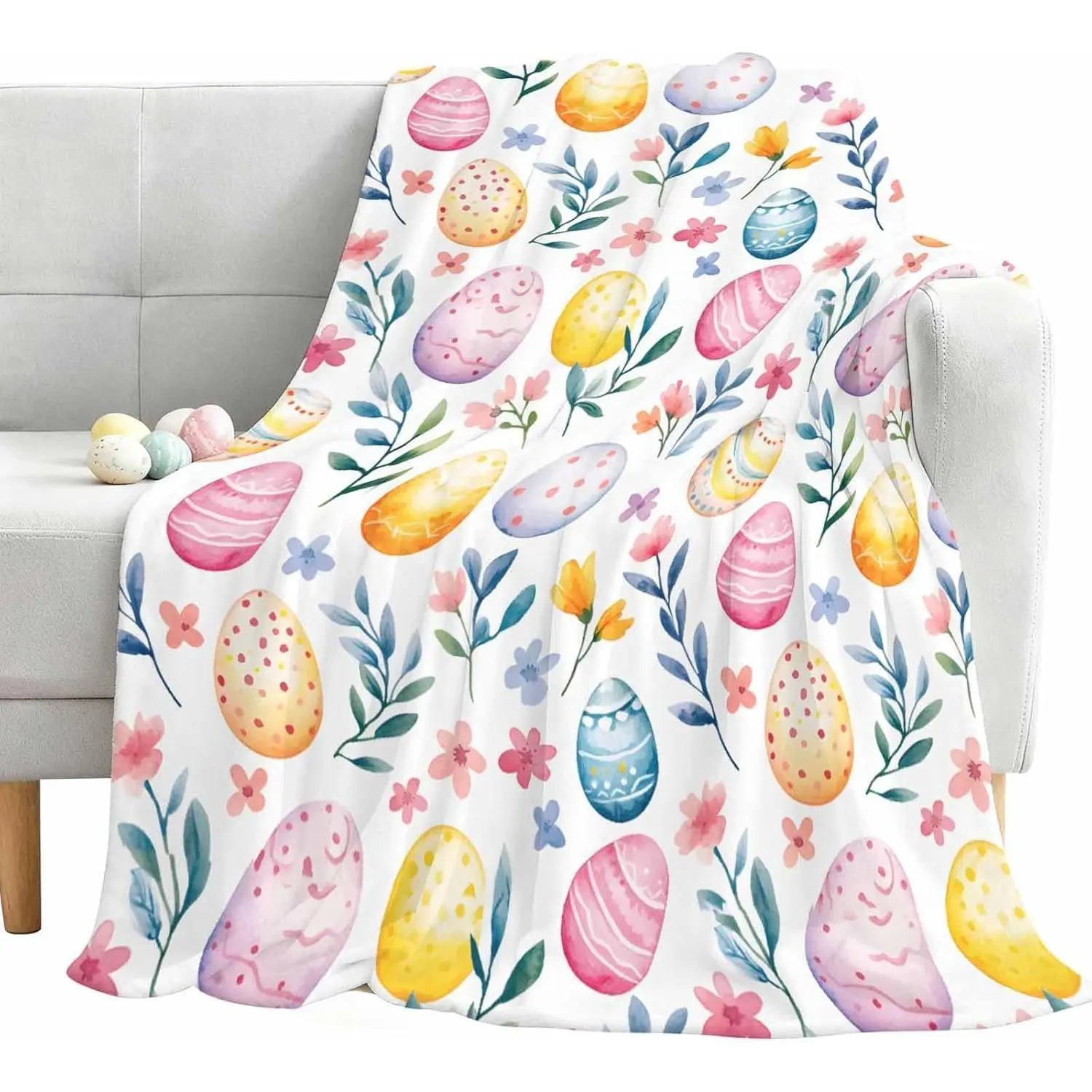 Flannel Blanket | Throw Blanket Easter Eggs Colorful Easter Blanket Spring Holiday Decorations Spring Flower Lightweight Warm Soft Blanket And Cozy Throws For Couch Bed Sofa | Gift Blanket / All Season