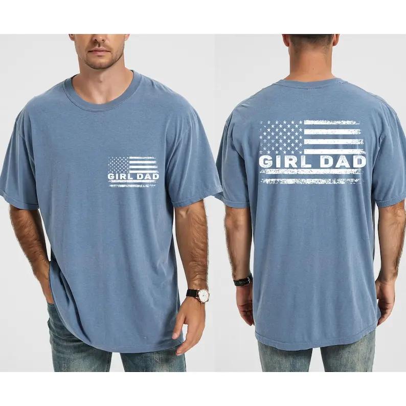 Comfort Colors Girl Dad Shirt, American Flag Dad Of Girls And Father Daughter Gift T-shirt, Military Style Graphic Tee, Apparel Made In The Usa