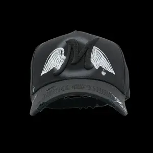 ThrityOne Hats x EL Mago FOREVER Snapback – Black Angel Wings Embroidered Cap, Distressed Brim Streetwear Baseball Hat, Premium Urban Style