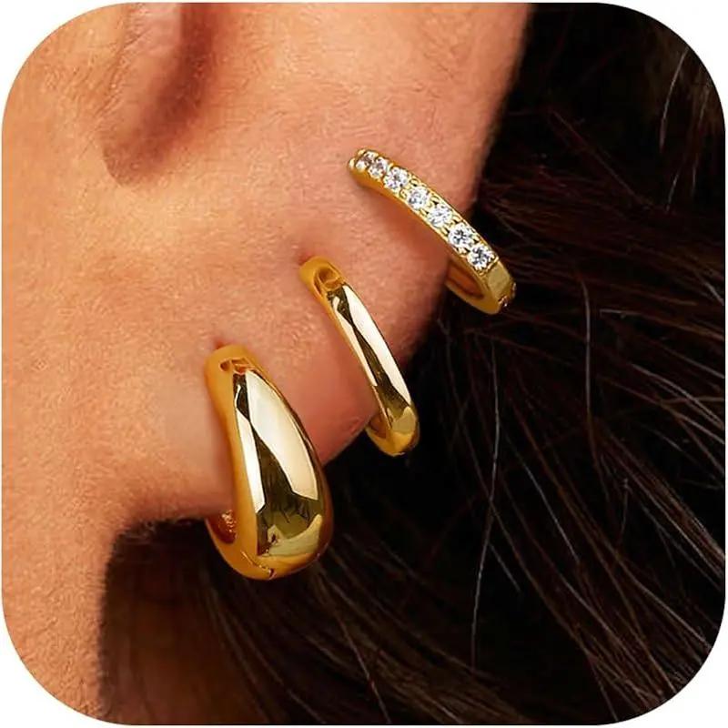 Gold : 2 Pairs Hoops + 1 Pair Chunky Hoo