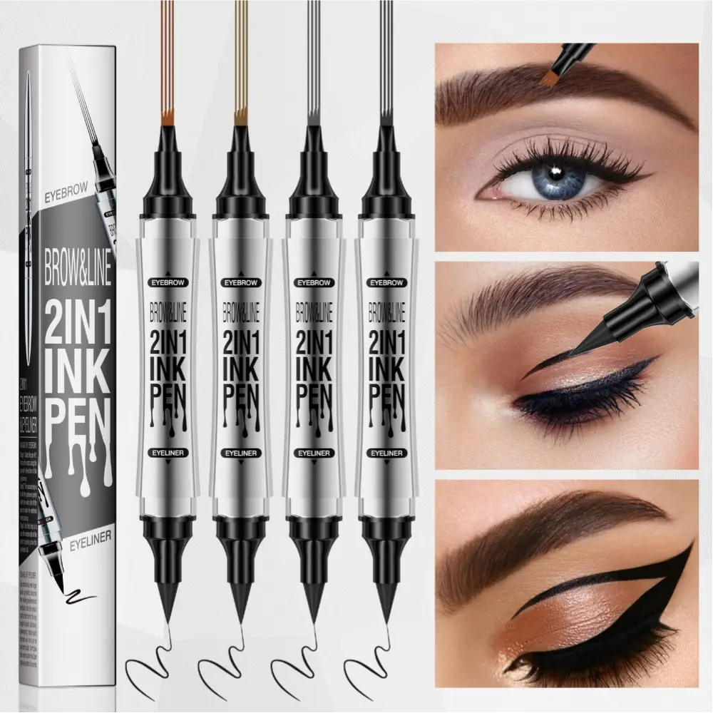 Microblading Eyebrow Pen with Fork Tip, 2-in-1 Dual-End Eyeliner for Flawless Natural Strokes - Waterproof & Long-Lasting, Soft Glam