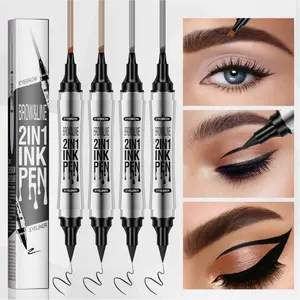 2 In 1 Dual End Micro Fork Eyebrow & Eyeliner Pen Waterproof Long Lasting Smudge Proof Natural Daily Brow Makeup