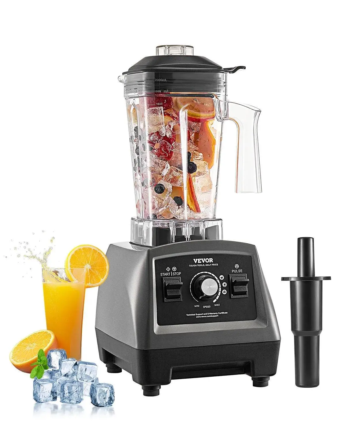 【Summerfinds】VEVOR Blender for Smoothies,  61 oz 1400W, Professional Blender with Powerful Motor, Multi-Functional Food Processing Blender with 2 Cups for Smoothie/Milkshake/Juice, Fits for Kitchen