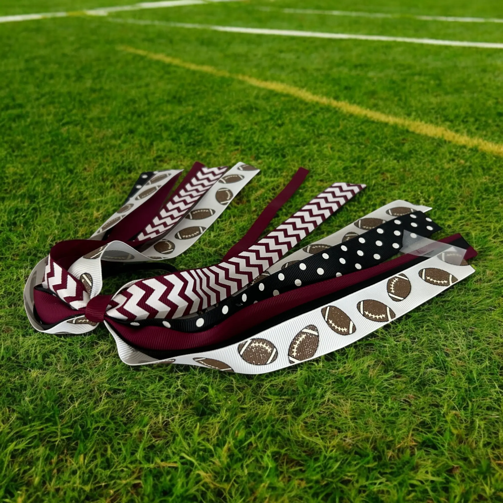 Burgundy & Black Football Glitter Ponytail Ribbon Bow for Girls Hair, Sister, Choose Your Colors Maroon Blue