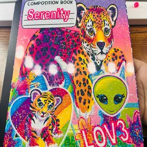 Custom composition book for School with Colorful Leopard Design and Alien Theme Composition Book