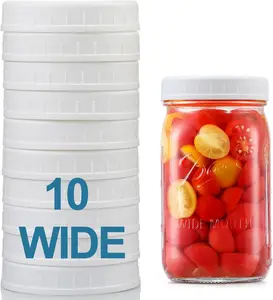 10 Pack Wide-Mouth Mason Jar Lids for Ball, Kerr & More - White Plastic Kitchen Containers Utensils Storage Caps - Leak-Proof, Dishwasher-Safe, Food-Grade