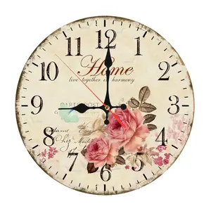 12in Vintage Shabby Chic Pink Rose Wall Clock| Retro "Home Live Together In Harmony" Silent Non-Ticking Wall Clock for Living Room, Bedroom, Farmhouse, Cottage Style Homes decor, Battery not included