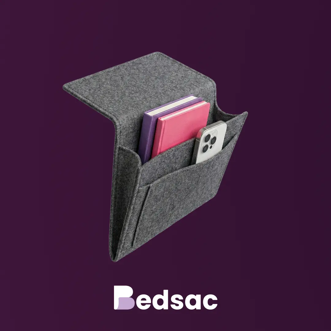 Bedsac Felt Bedside Caddy Organizer, Felt Bed Caddy for Mattress, Headboard, Sofa, Books, Phone and Nighttime Essentials - I wanna sleep