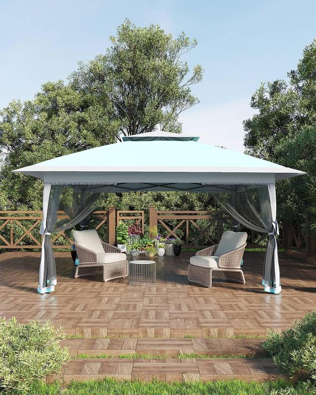 Pop Up Gazebo 12x12, Canopy Tent with Mosquito Netting, One Push Setup for Backyard Patio Garden with 4 Sand Bags- Blue