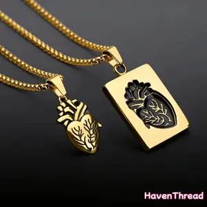 Couple Necklace Set – Matching Heart Pendant Bead Chain, Trendy Unisex Rock Style Jewelry for Men & Women, Lightweight Statement Accessory for Daily Wear, Date Nights & Street Style