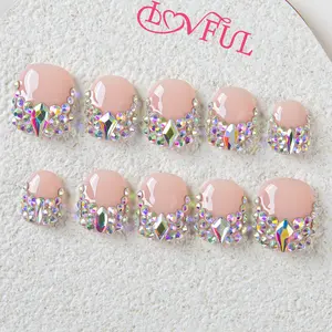 Lovful | Square Short Length 0.8" Daily Wear Handmade Acrylic Press On Nails I 10PCS Reusable, Salon Quality, H38-H314 Elegant Rhinestone Decorated