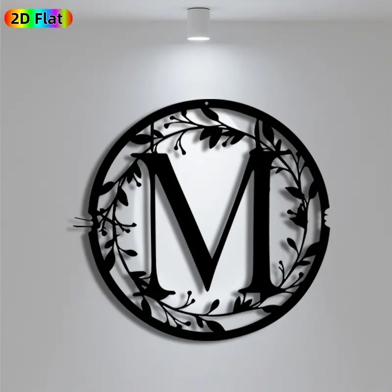 1pc Romantic Letter M with Wreath Metal Wall Art, Statue Mural, Iron Craft, Decoration items, Perfect for Bedroom, Boudoir, Love Alcove Decor, Engraving, Artistic Metalwork, Valentine's Decor, Ideal Gift for Romantic Souls