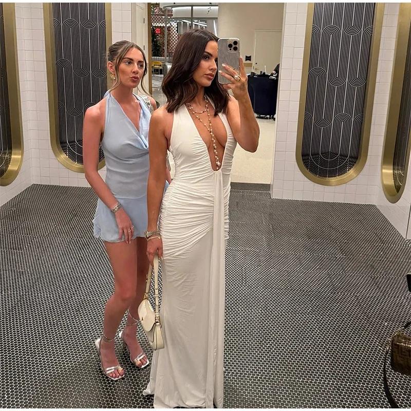 Women's Backless Bodycon Dress, Elegant Solid Color Sleeveless Dress, Ladies Summer Clothes, Elegant Evening Gown