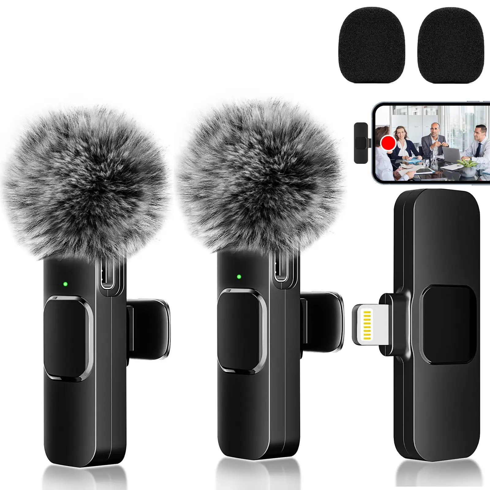 2pcs Lavalier Wireless Microphone for iPhone iPad, Wireless Lapel Microphone with Clear Audio for Recording, Wireless Microphone for Video Recording,