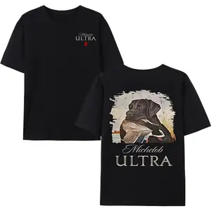 Michelob Ultra-Mallard and Dog T-Shirt -2- Sided Desian-Versatile Unisex Casual Wear - Cool Graphic Tee for Men-Menswear-Gift fol Beer Lovers and Michelob Ultra Fans Round Neck Classic Clothes Fabric Soft -- fleece Crewneck Tshirt