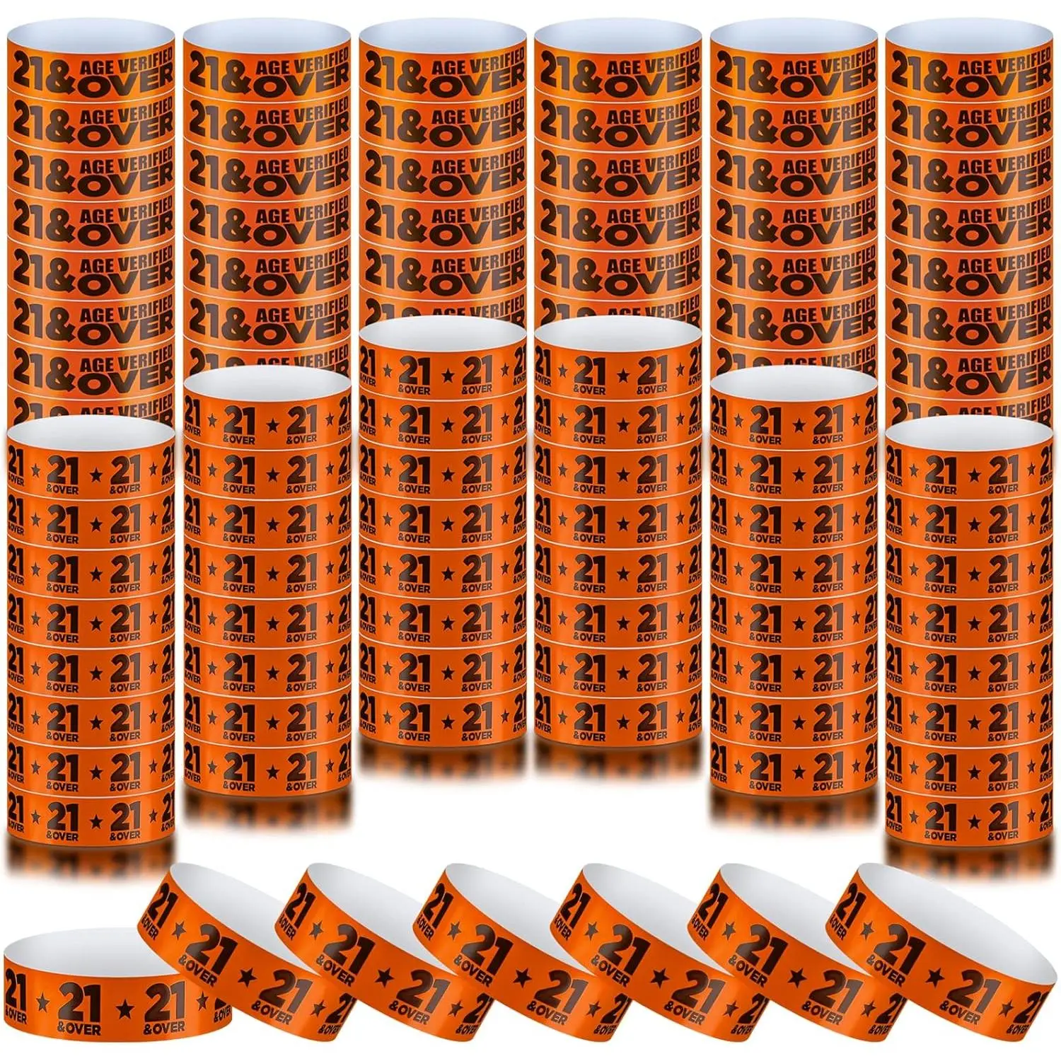 1200 Pcs Over 21 Party Paper Wristbands, Colored Waterproof Lightweight Identification Supplies (Orange)