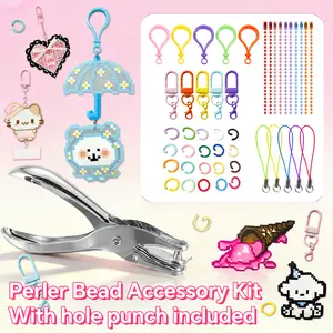 Deluxe Perler Bead Accessory Kit for DIY Keychains, Chains, Clasps, Jump Rings & Hole Punch
