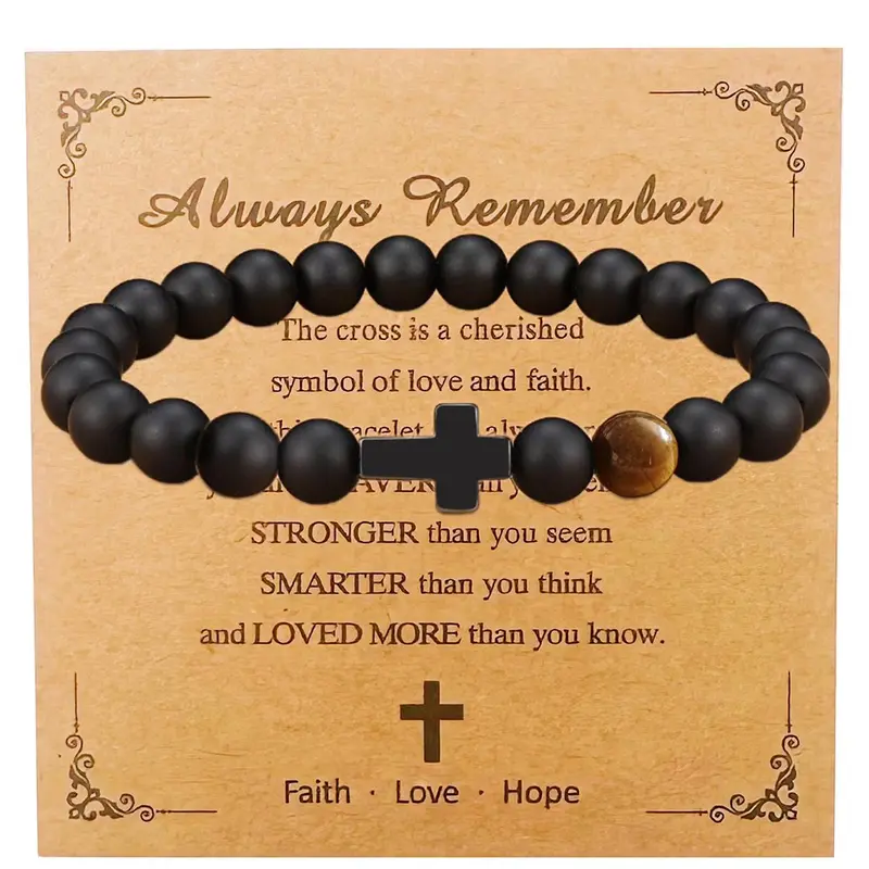 Cross Decor Beaded Bracelet, Cross Beads Bracelet, Boho Style Jewelry for Women & Men, Trendy All-match & Exquisite Jewelry for Birthday Gift, Bead Bracelets, Fashionable Bracelet