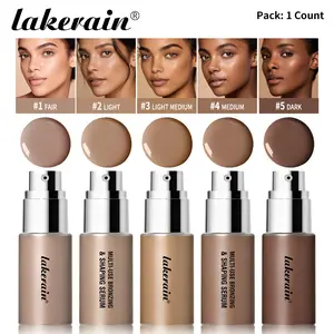 Lakerain Bronzer Contour Bronzing & Shaping Liquid Serum, Lightweight Glow, Buildable Bronze, Hydrating & Antioxidant Formula, Dual-Chamber Pump & Brush Applicator, 5 Shades (Fair to Dark), Natural Second-Skin Finish