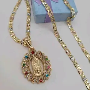 VIRGIN MARY multi-stones necklace gold-plated fancy style colors
