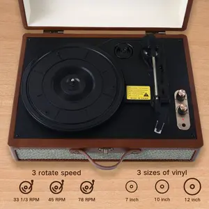 Portable Vinyl record player S350,with 2 Stereo Speakers, Wireless 3-Speed 33/45/78RPM, Support Headphone Jack/USB/AUX-IN/RCA-Out/Recording