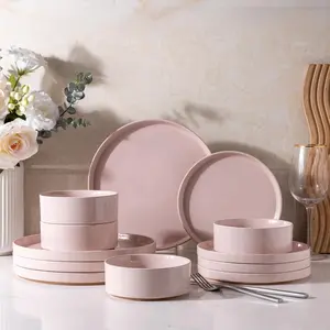 Ceramic Dinnerware Set for 4 | Speckled Stoneware Plates and Bowls with unglazed terracotta | Scratch Resistant, Dishwasher & Microwave Safe Dishes