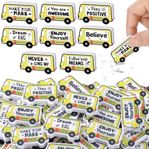 50 count  to School Erasers Bulk Inspirational School Bus Erasers Cute Mini Motivational Gifts for Student Classroom Prizes Stationery Homework Rewards Supplies Party Favors