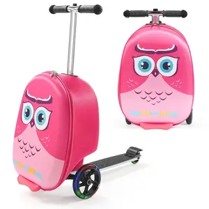SUGIFT Kids Ride-On Luggage 20" Scooter Suitcase with Flash Wheels Pink Durable EVA Shell 20L Storage Airline Approved Size Fun Functionality Stable Design plush kid thoughtful holiday gift
