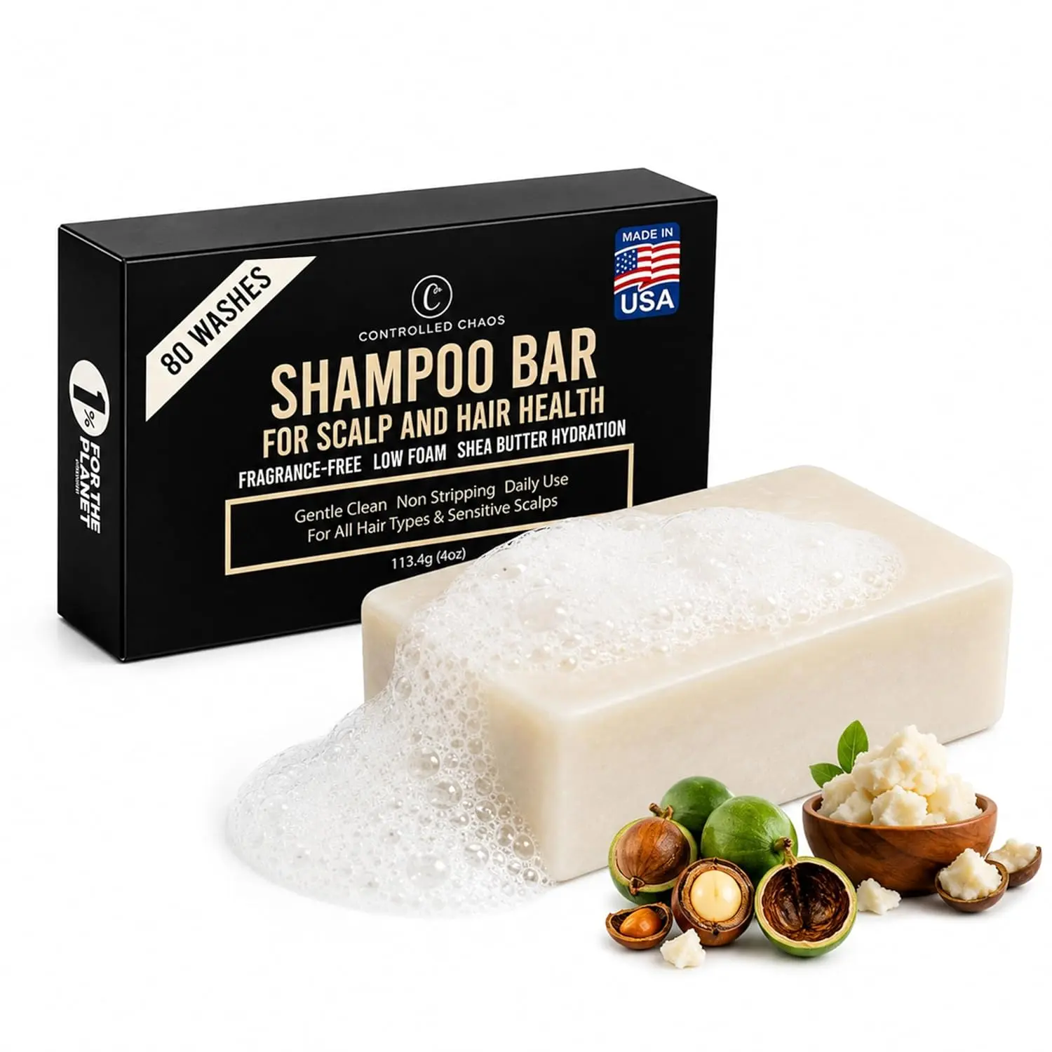 Shampoo Bar for Scalp and Hair Health – Fragrance-Free Solid Shampoo for Buildup, Dry Scalp & Frizz, Shea Butter & Babassu Oil, Sulfate-Free, Travel Friendly for All Hair Type (4oz)