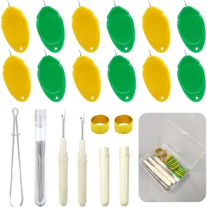 Threaders Tool Set  in 1 for Hand Sewing, Sewing Machine, DIY (12 Pcs  Threaders + 2 count Seam Rippers + 1 count Drawstring Threader+ 2 count Thimbles + 30 count  + 1 count Storage Case)