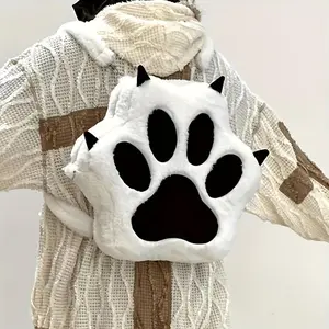 Y2K Cartoon Puppy Paw Plush Large-Capacity Shoulder And Crossbody Bag, Zipper Closure Design, Fashionable Faux Fur Leather Backpack, Creative Trendy Schoolbag