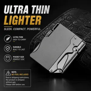 Retro Slim Ultra Thin Lighter – Pocket Size EDC, Durable Metal Build, Strong Windproof Jet Flame – NO FUEL INCLUDED, Refill Before Use