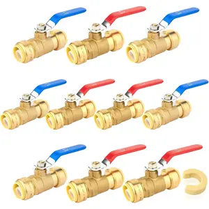 3/4 Inch Ball Valve,Pushfit Shut-off Valve for Hot and Cold Water,Push to Connect Ball Valve with Disconnect Clip(Blue&Red,Pack of 10)