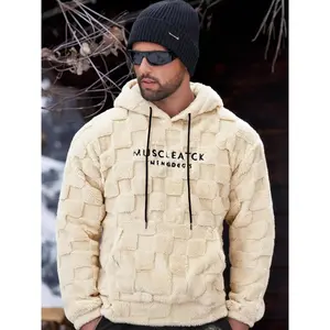 The men's thickened long-sleeved hooded sweatshirt "Muscleatck" with a checkered pattern is embroidered.It is windproof, warm, loose, skin-friendly and comfortable, suitable for cold autumn and winter weather, outdoor activities such as skiing and home
