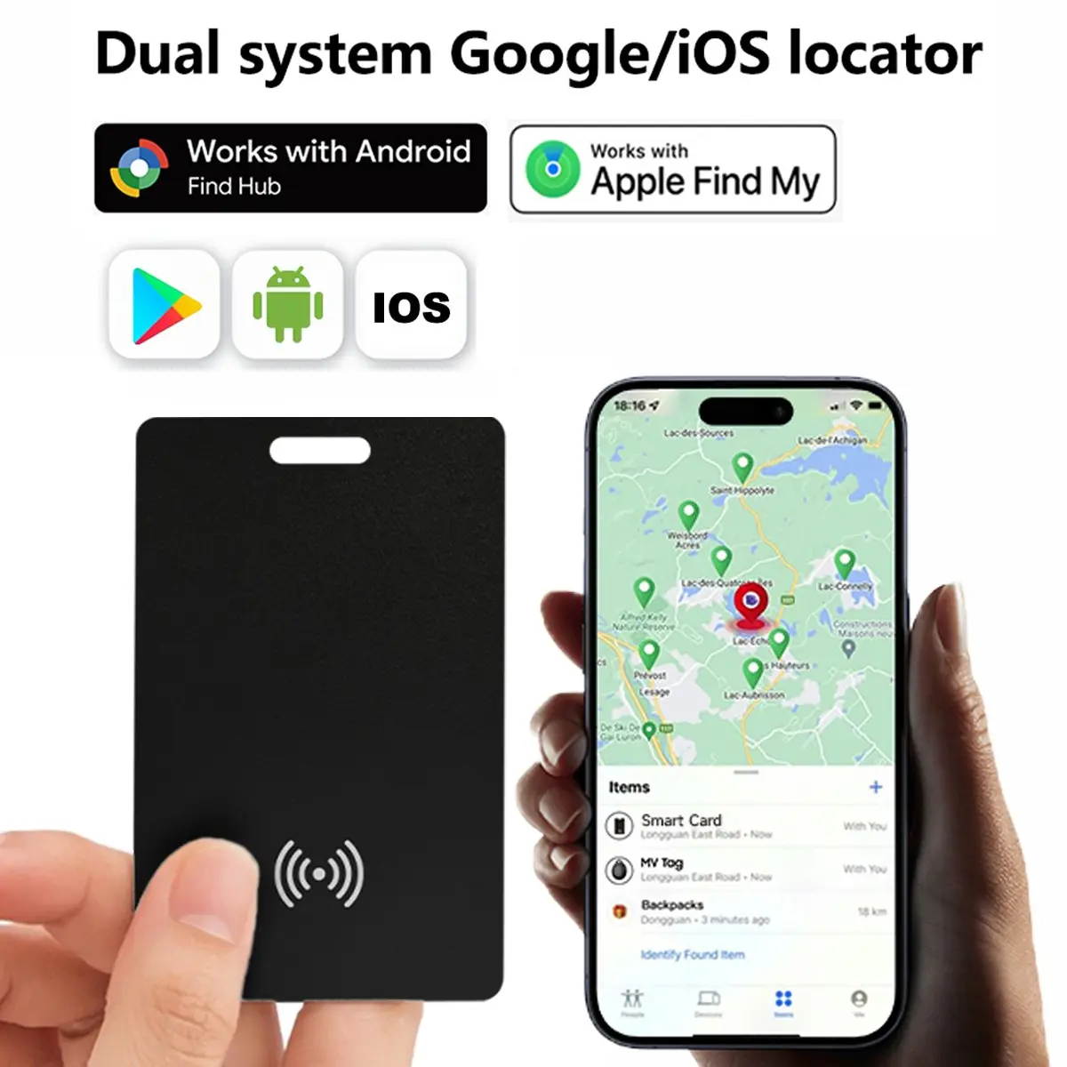 Dual System Android/iOS Rechargeable GPS Tracker, Wireless Charging, IP68 Waterproof, Precision Location for Seniors, Kids, Wallets, Pets, Luggage, Wireless Positioning Tracker