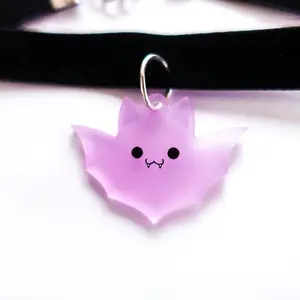 Pastel Goth Kawaii Bat Choker Necklace | Velvet Choker With Acrylic Charm (Black or Purple)