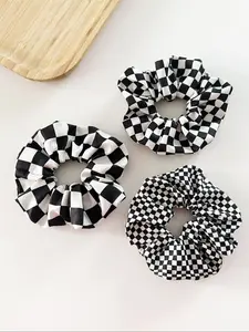Women's Fashion Chessboard Pattern Fabric Hair Ties, Elastic Ponytail Hair Bands, Daily Hairstyle Accessories, Daily Wear