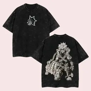 Retro Vintage Limited Bakugo My Hero Academia Double - Sided Print Oversized Acid-Heavyweight Cotton T-Shirt – Unisex Anime Manga Tee, Perfect Gift for Anime Fans and Lovers Menswear Tops