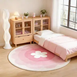 1pc Japanese Fresh Style Bedroom Decoration Bedside Decorative Area Rug Simple Flower Pattern Living Room Sofa Carpet Pink Gradient Round Home Balcony Plush Carpet Ins Style Fluffy And Soft Dressing Table Non-slip Floor Mat