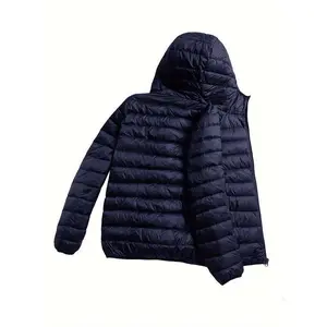 [Windproof Padded Jacket] Windproof and Warm Solid Color Zip Up Hooded Padded Jacket - Men's Long Sleeve Casual Outerwear for Autumn and Winter Menswear Coats Puffer Polyester Tops Fabric