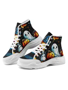 Men's Black Halloween Themed High Tops,Chunky Sole Holiday Shoes, Plus Size  Lightweight Breathable Footwear for All Seasons
