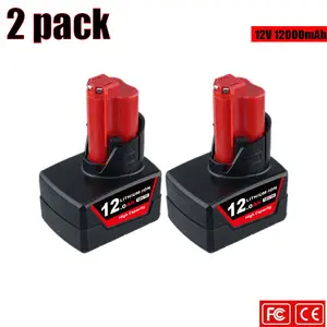 2-PACK M12 12.0Ah 12V Replacement for MilwaukeeM12 Battery Lithium-ion 48-11-2401 48-11-2412 48-11-2411 48-11-2420 48-11-2410 2207-20/2207-21/2238-20/2238-21/2239-20/2239-21Cordless Tools Battery
