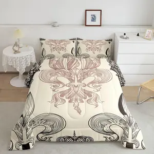 Fleur-De-Lis Luxury Bedding Set - Vintage European Pattern Designer Comforter, Lightweight Microfiber Quilt, Bohemian Retro Decorative Bedsheet Sets for Bedroom Decor