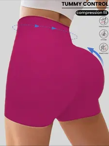 Women's High Waist Seamless Sport Shorts, Ribbed Texture, Abdominal Control, Butt Lifting, Comfortable Tight Fit, All Seasons Wear