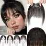 Clip In Human Hair Bangs Natural Hair Extensions Invisible Topper 100% Real Human Fringes Lace Base Clip On Bang With Temple Wispy Bangs