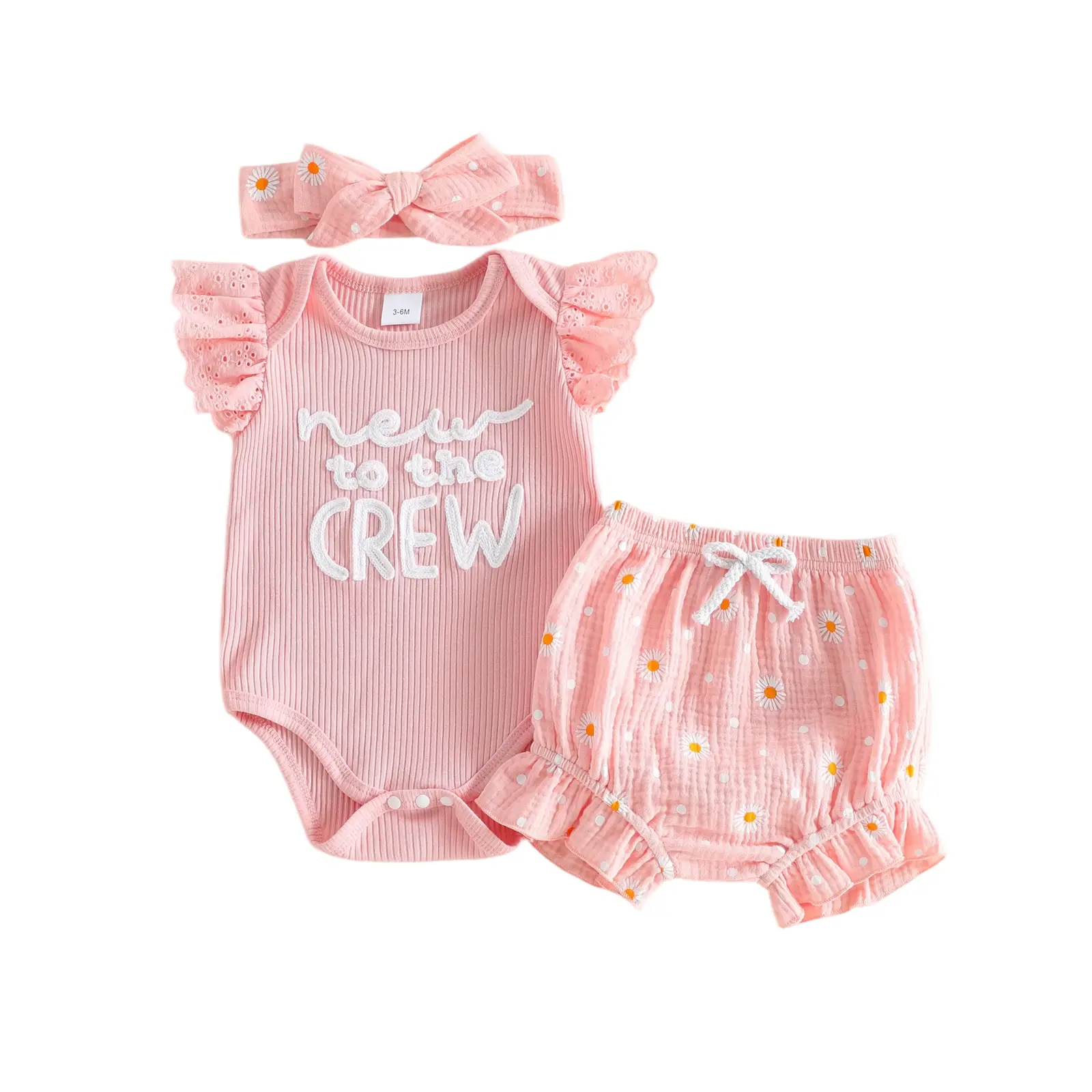 Canrulo Newborn Baby Girl Clothes Ruffle Lace Sleeveless Ribbed Romper Letter Embroidery Bodysuit + Ruffle Bloomers Shorts Infant Summer Outfits Set