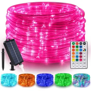 50FT 150 LED Solar Rope Lights, 18 Colors with Timer, 5 Modes, Waterproof Plug-in Remote Control String Lights for Outside Camping Classroom Party Festival Outdoor Decoration