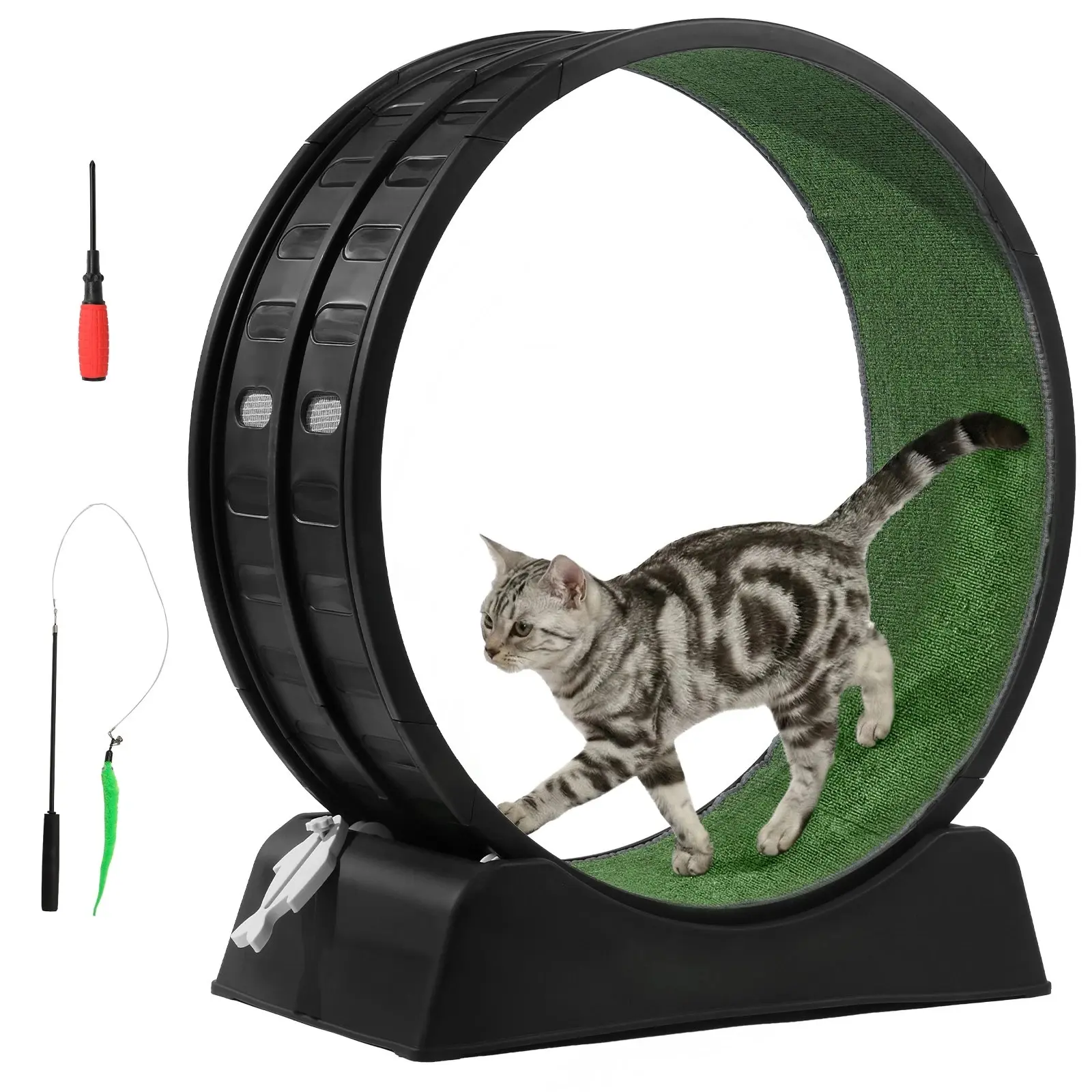 Large Cat Exercise Wheel with Scratching Pad – Indoor Cat Running Treadmill Toy with Stable Base & Interactive Accessories